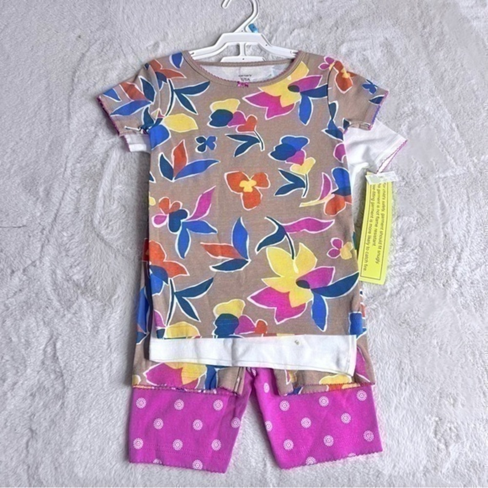 NWT Carters girls size 5 four piece cotton mix & match tropical pj set